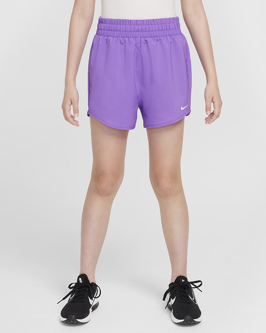 Nike One Big Kids Girls Dri FIT High Waisted Woven Training Shorts. Nike